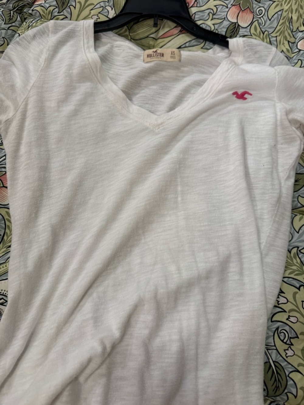 Hollister White Top with Pink and Green Floral Print